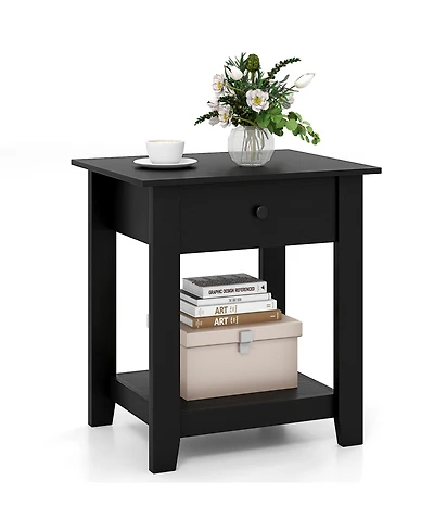 Sugift Nightstand with Drawer 3-Tier Modern Bedside Table with Open Shelf and Storage