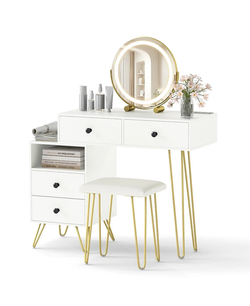 Sugift Modern Dressing Table with Storage Cabinet