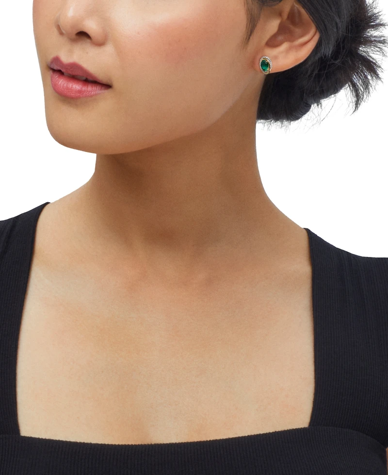 Macy's Created Emerald (2 ct. t.w.) and Created White Sapphire (3/8 ct. t.w.) Stud Earrings in 14k Yellow Gold-Plated Sterling Silver