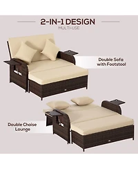 Outsunny Patio Loveseat Daybed w/ Storage, Footrest & Tables,