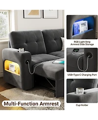 gaomon 84" Sleeper Sofa with Storage and Charging Station, Convertible Sectional Couch Bed Led Lights, Reversible Chaise, Pull Out