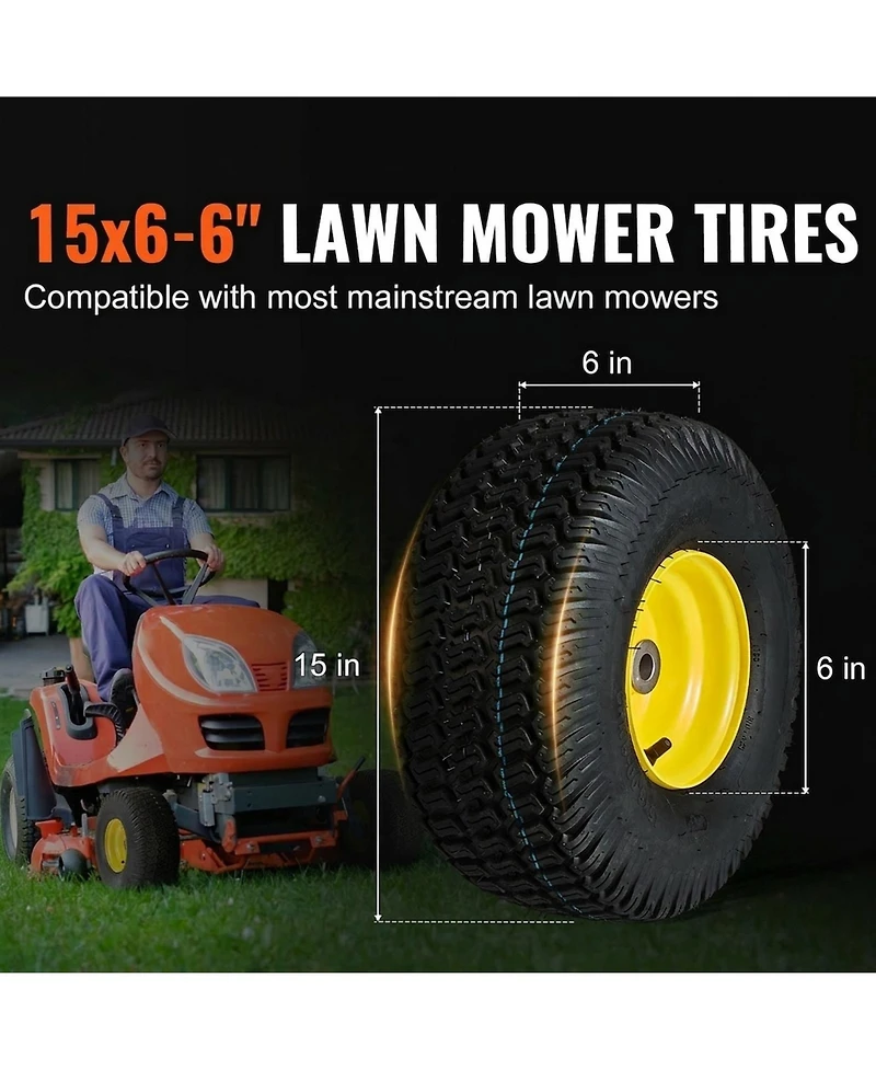 Sugift Lawn Mower Tires with Rim, 15x6-6", Tubeless, 2-Pack for Riding Mowers and Tractors
