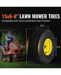Sugift Lawn Mower Tires with Rim, 15x6-6", Tubeless, 2-Pack for Riding Mowers and Tractors
