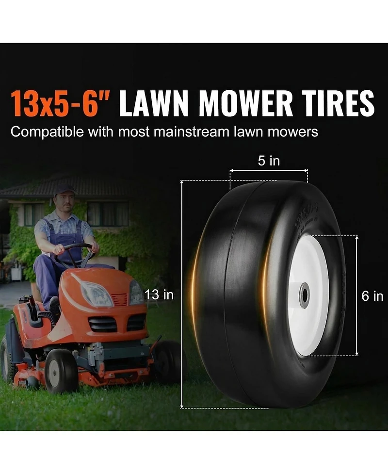 Sugift Lawn Mower Tires with Rim, 13x5-6", Tubeless, 2-Pack, Flat-Free Pu Tires