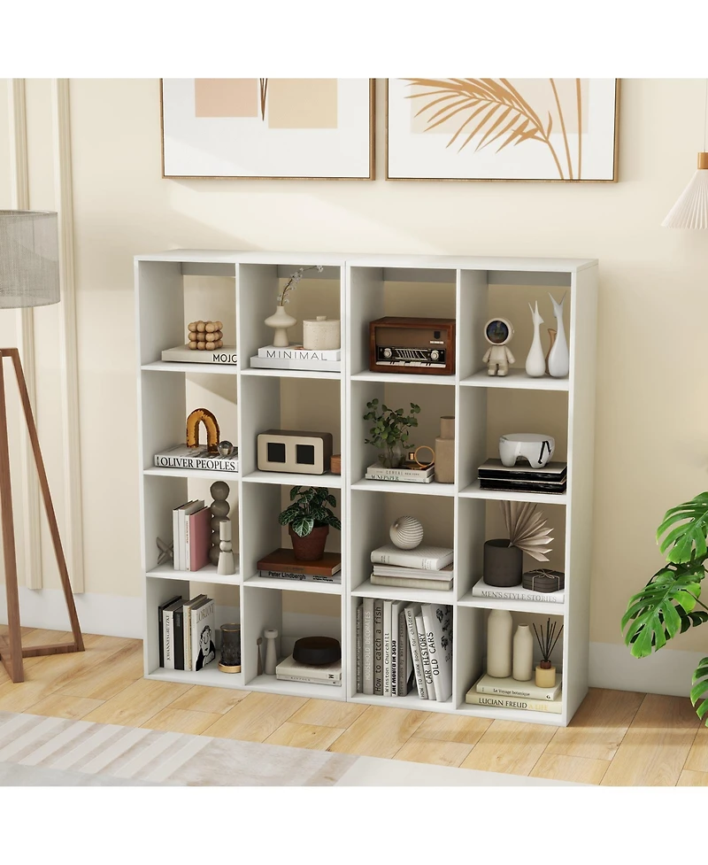 Gouun 8-Cube Bookshelf with Reinforced Crossbar and Back Guardrail, 27.5 x 13 x 54