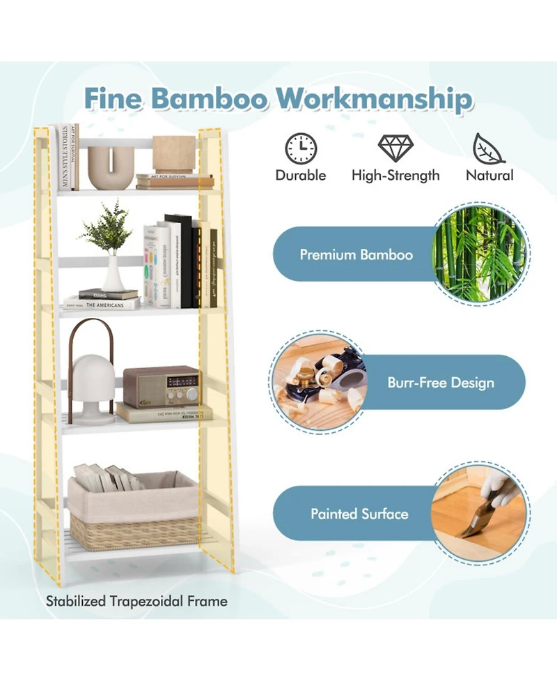 Gouun 4-Tier Bamboo Ladder Bookcase with Open Shelves