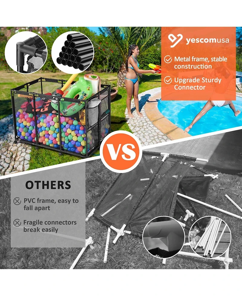 Yescom Extra Large 12 Wheels Rolling Mesh Pool Storage Bin Metal Frame with Cover Replacement Net