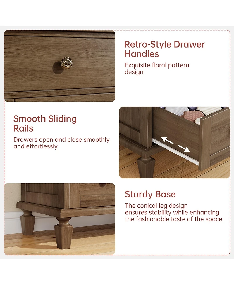 gaomon Bedroom 59" 8-Drawer Dresser Tv Stand, Wood Storage Chest with Carved Handles and Tapered Legs.
