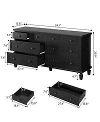 gaomon Bedroom 59" 8-Drawer Dresser Tv Stand, Wood Storage Chest with Carved Handles and Tapered Legs.