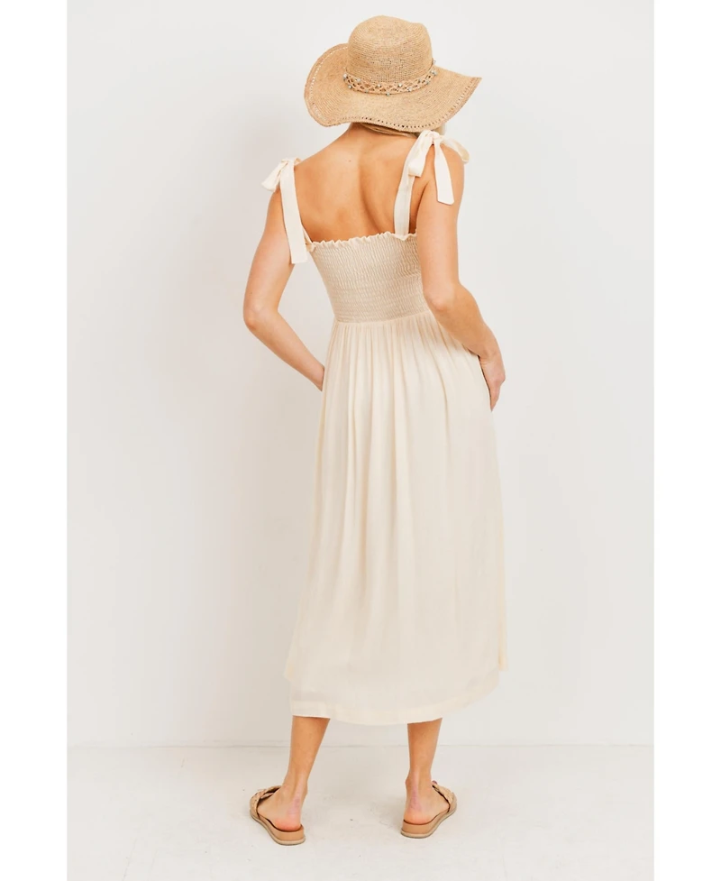 Hello Miz Maternity Smocked Tie-Shoulder Midi Dress