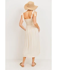 Hello Miz Maternity Smocked Tie-Shoulder Midi Dress