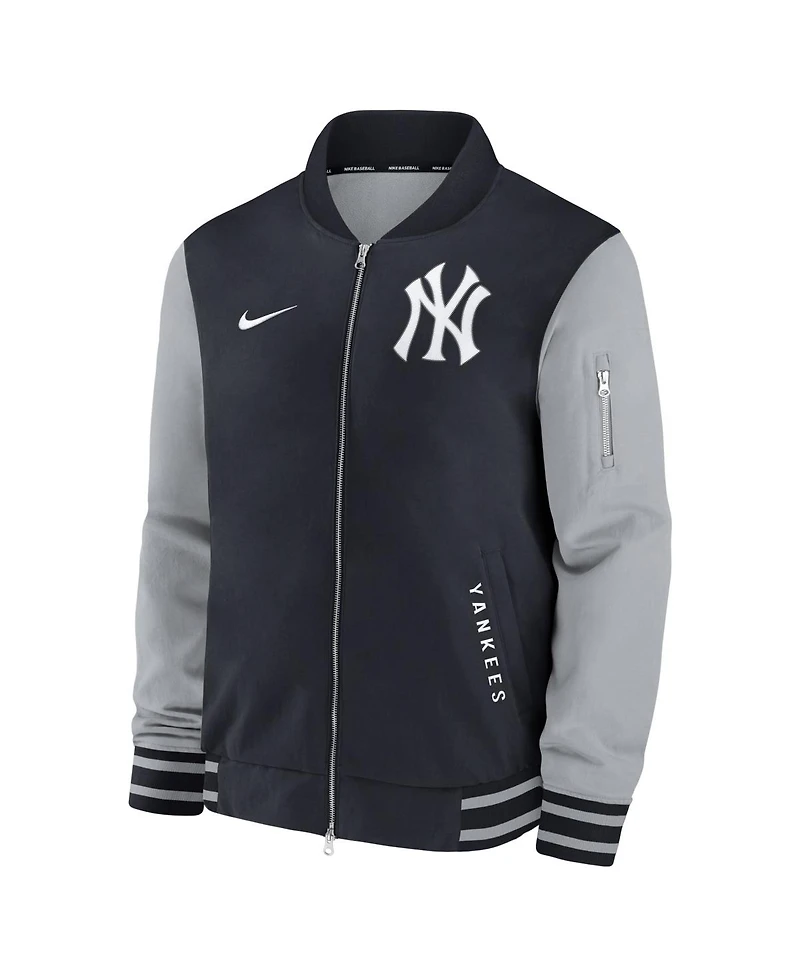 Nike Men's Navy/Gray New York Yankees Authentic Collection Dugout Relaxed Full-Zip Bomber Jacket