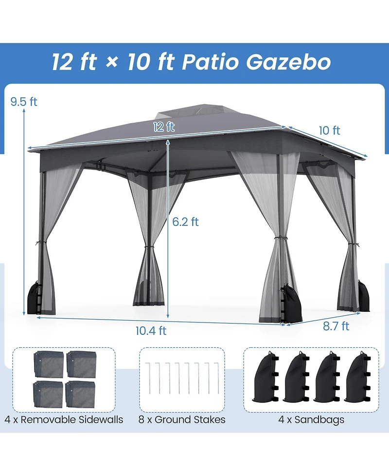 Slickblue 10 X 12 Ft Patio Gazebo with Netting Walls 4 Sandbags.