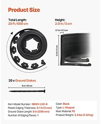 Sugift Landscape Edging, 20 ft x 2 in, Flexible Garden Border with 120 Spikes, Uv-Resistant