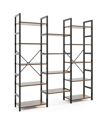 Gouun 5-Tier Triple Wide Industrial Bookshelf with Heavy-Duty Metal Frame, 68 x 12 x 63