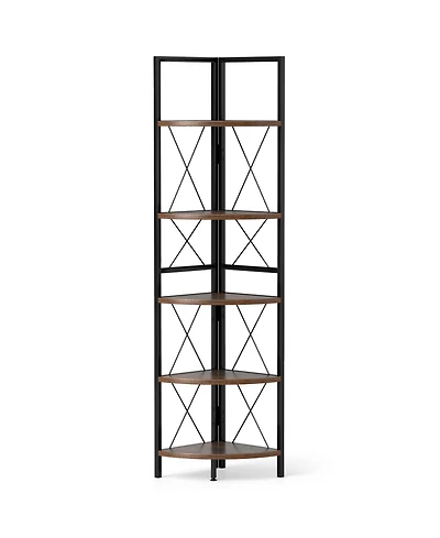 Gouun 5-Tier Freestanding Corner Shelf with Metal Frame, 14 x 14 x 63