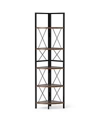 Gouun 5-Tier Freestanding Corner Shelf with Metal Frame, 14 x 14 x 63