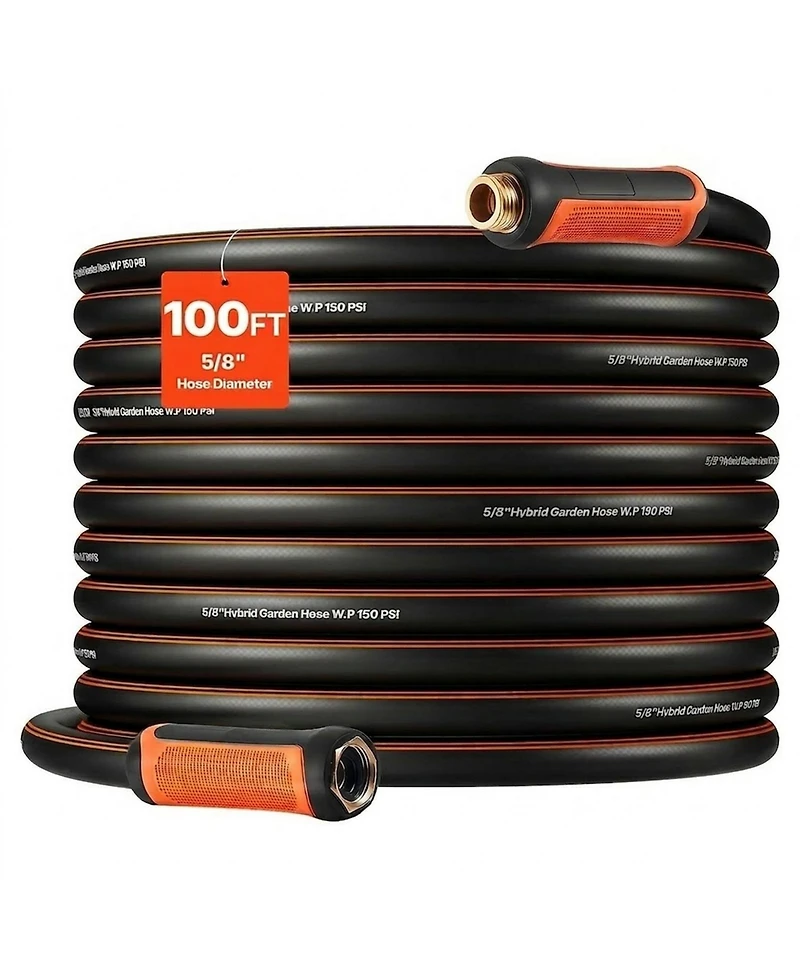 Sugift Garden Hose, 100 ft 5/8", Heavy Duty 4-Layer Rubber Hose for Outdoor Use