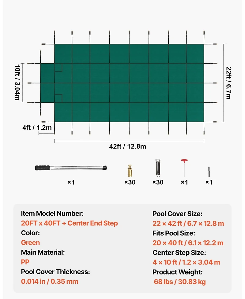 Sugift 20x40ft Mesh Pool Safety Cover with Center Step for Winter