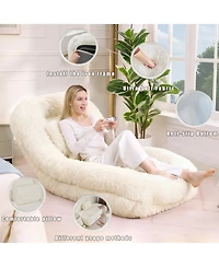 Rainsken Plush Human Dog Bed with 5-Position Adjustable Backrest, Foldable Lazy Sofa Floor Chair with Pillow for Living Room and Bedroom