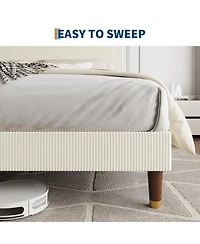 Homfan upholstered platform bed with headboard, modern low profile design, sturdy metal frame, wood slats, noise free, no box spring