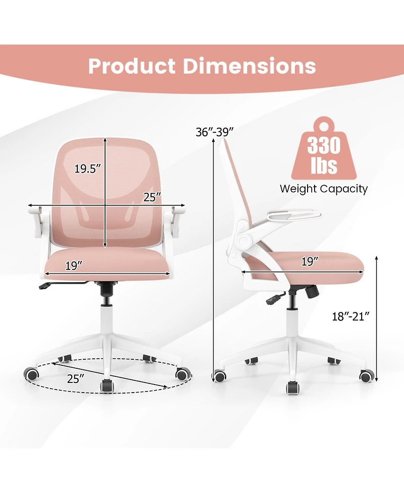 Sugift Ergonomic Computer Desk Chair with Lumbar Support and Flip-up Arms