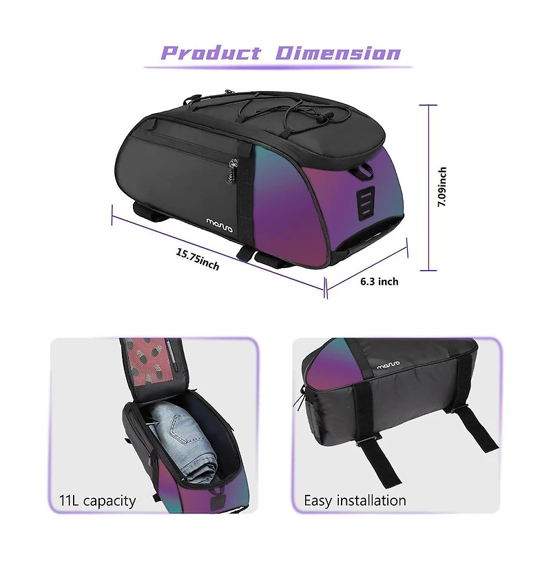 Aoligeijs Waterproof Bike Rack Bag with Reflective Tail, Bicycle Rear Seat Trunk Storage with Shoulder Strap for Commuting Travel Cycling