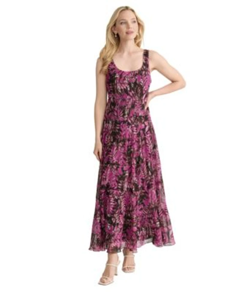 Jones New York Womens Printed Multi Tier Maxi Dress