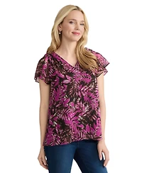 Jones New York Women's Printed V-Neck Top