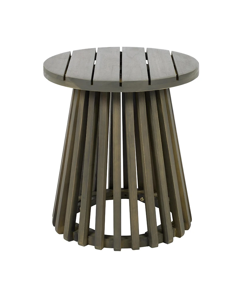 Flynama Outdoor Acacia Wood Conversation Set 2 Club Chairs with Foldable End Table Grey Finish Cream Cushion for Garden Patio Deck