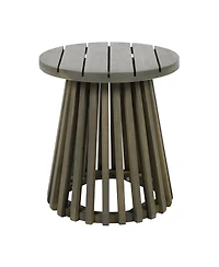 Flynama Outdoor Acacia Wood Conversation Set 2 Club Chairs with Foldable End Table Grey Finish Cream Cushion for Garden Patio Deck
