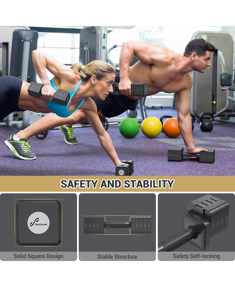 Sportneer Adjustable Dumbbells Hand Weights Set 5 in 1 10 Lb Set of 2 Fast Adjust Free Weights for Women Men Home Gym Exercise Strength