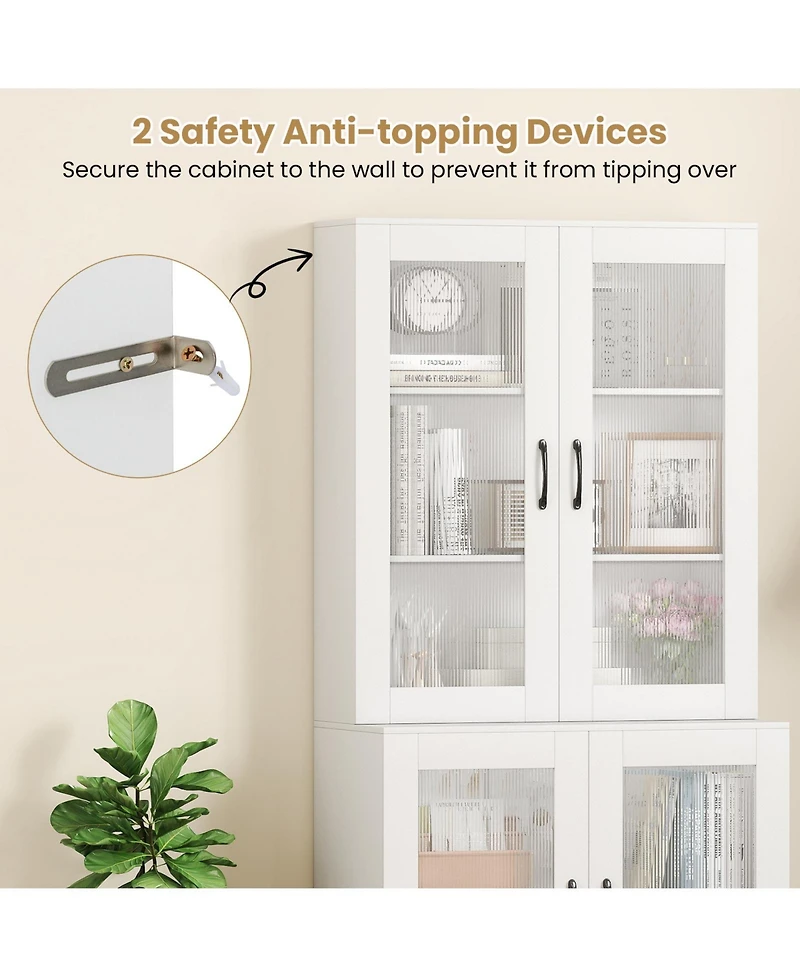 Gouun Tall Kitchen Pantry Cabinet with 4 Transparent Doors