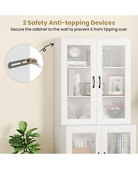 Gouun Tall Kitchen Pantry Cabinet with 4 Transparent Doors