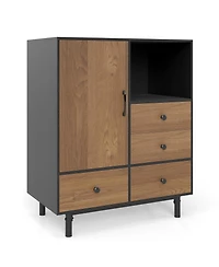 Gouun Mid Century Buffet Sideboard with 4 Drawers and Open Compartment