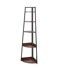 Gouun 5-Tier Corner Shelf, Corner Bookshelf with Metal Frame and Wooden Shelves