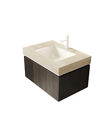 Sillysis Floating Bathroom Vanity with Roma Travertine Sintered Stone Top, Ceramic Sink, Soft Close Storage