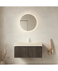 Sillysis Floating Bathroom Vanity with Roma Travertine Sintered Stone Top, Ceramic Sink, Soft Close Storage
