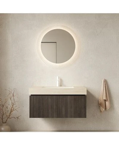 Sillysis Floating Bathroom Vanity With Roma Travertine Sintered Stone Top Ceramic Sink Soft Close Storage Pre Assembled Sillysis
