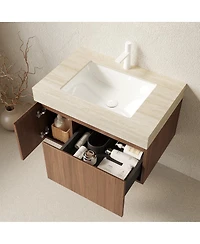Sillysis Modern Floating Bathroom Vanity with Sintered Stone Top, Undermount Sink, Soft Close Drawer and Ample Storage