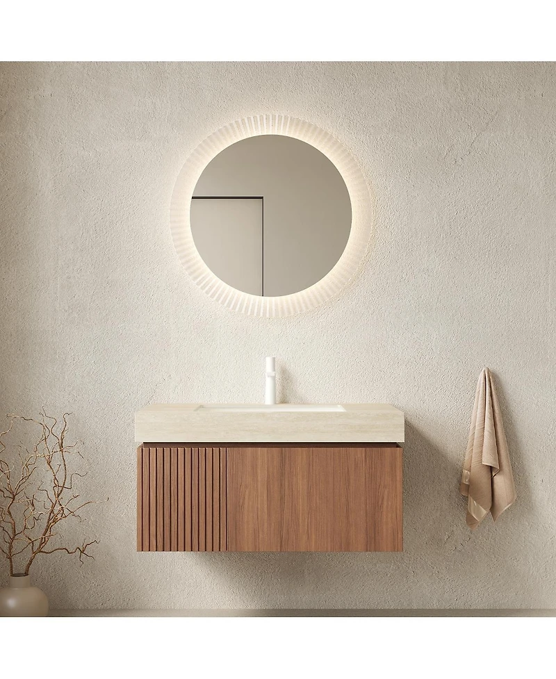 Sillysis Modern Floating Bathroom Vanity with Sintered Stone Top, Undermount Sink, Soft Close Drawer and Ample Storage
