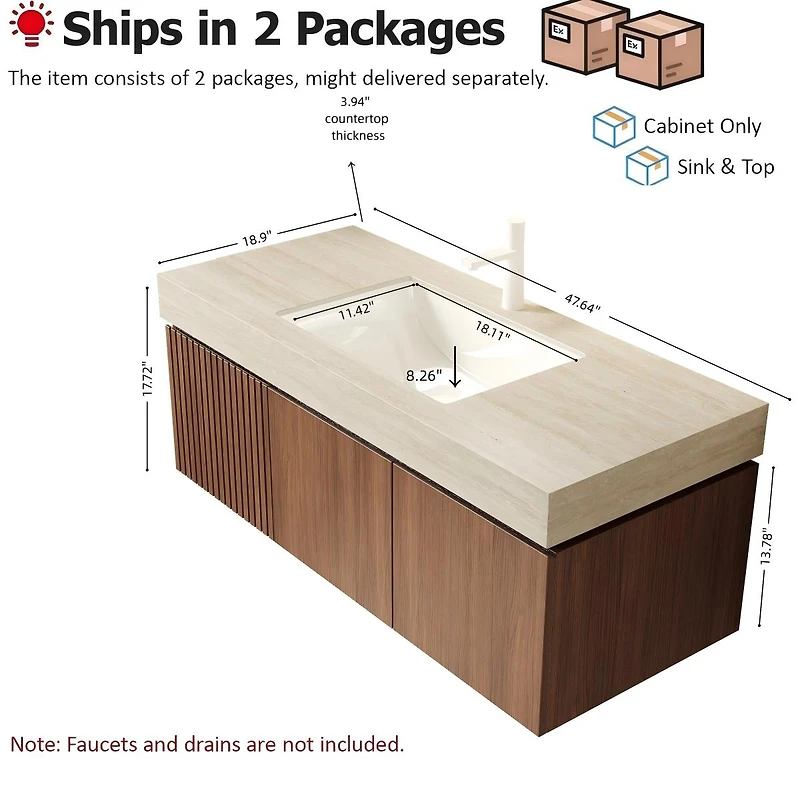 Sillysis Modern Floating Bathroom Vanity with Sintered Stone Top, Undermount Sink, Soft Close Drawer and Ample Storage
