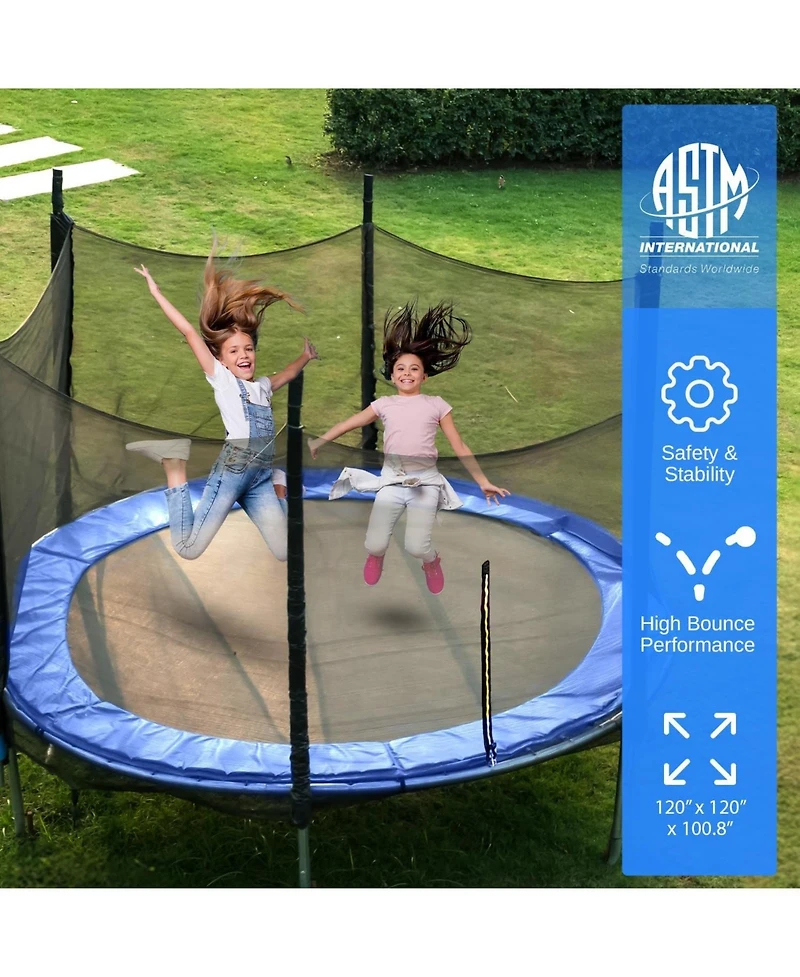SereneLife Outdoor Trampoline with Enclosure & Ladder - 8FT/10FT/12FT/14FT Heavy-Duty Anti-Rust, Astm Approved for Kids & Adults