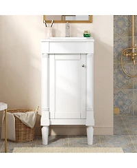 Sillysis 18 Inch French Bathroom Vanity with Ceramic Sink, Modern Freestanding Cabinet, Soft Close Door and Adjustable Storage for Small Spaces