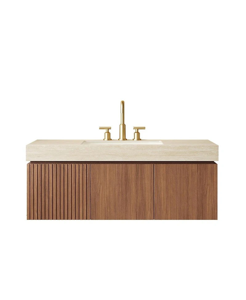 Sillysis Floating Bathroom Vanity with Sintered Stone Top, 3-Hole Undermount Ceramic Sink, Soft Close Storage, Pre-Assembled