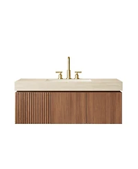 Sillysis Floating Bathroom Vanity with Sintered Stone Top, 3-Hole Undermount Ceramic Sink, Soft Close Storage, Pre-Assembled