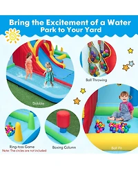 Gymax Inflatable Water Slide with Long Slide Climbing Wall Splash Pools without Blower