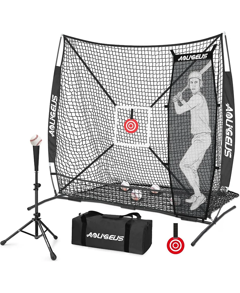 Aoligeijs Baseball Softball Practice Net,Pitching Net,Batting Net,with Batting Tee,Dummy Batter,Bonus Strike Zone Target and Bow Frame