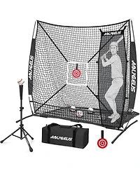 Aoligeijs Baseball Softball Practice Net,Pitching Net,Batting Net,with Batting Tee,Dummy Batter,Bonus Strike Zone Target and Bow Frame