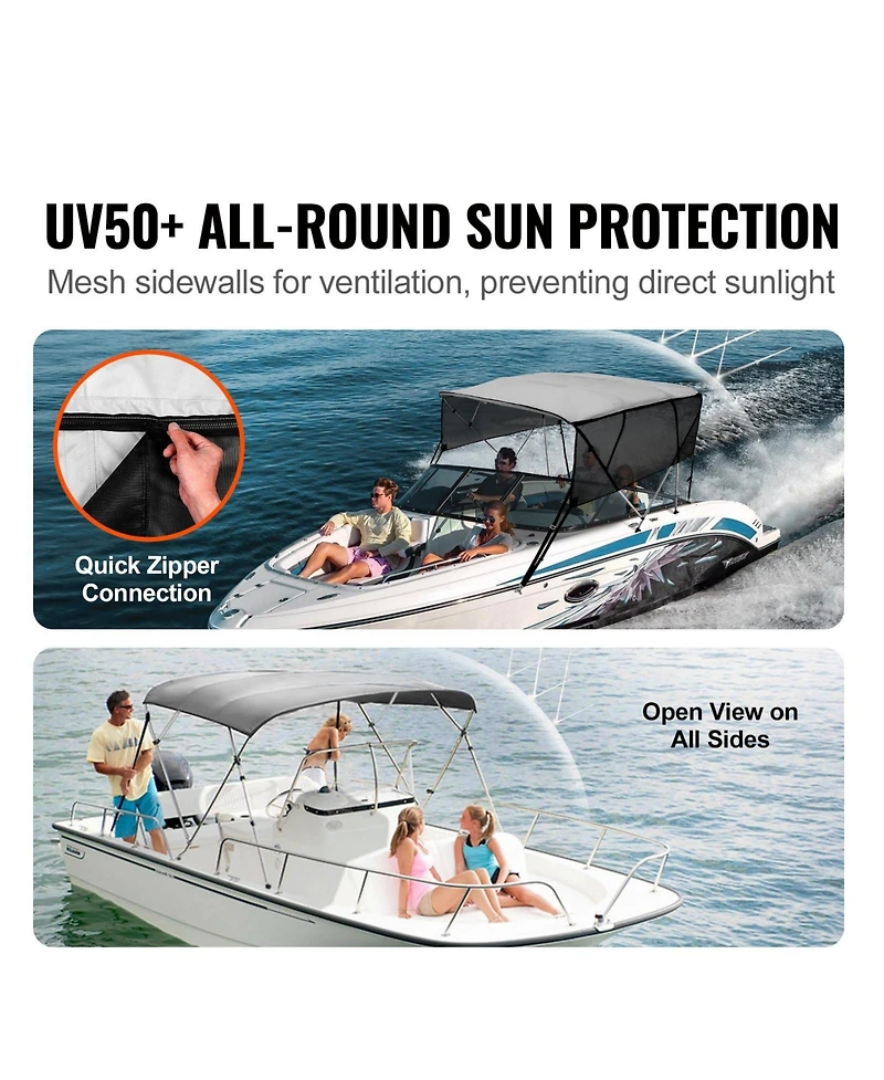 Mecale 4 Bow Bimini Top 8 Ft with Mesh Sidewalls and Aluminum Frame